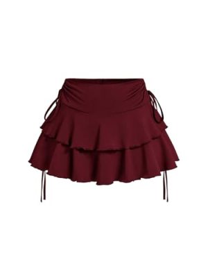 Women's Y2k Ruffle Mini Skirt Bow Side Flowy A Line Cute Short Skirts Casual Skorts