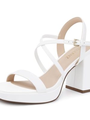 Women Chunky Platform Heels: 3.9 Inch High Heel Prom, Wedding, Party, Square Open Toe Heeled Sandals, Strappy Comfortable Sexy