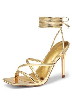 Heels for Women Strappy High Stiletto Lace Up Heeled Sandals Square Open Toe Heels for Prom Party Dating