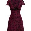 Women's Y2k Floral Print Deep V Neck Short Sleeve Fit and Flare Vintage Mini Dress