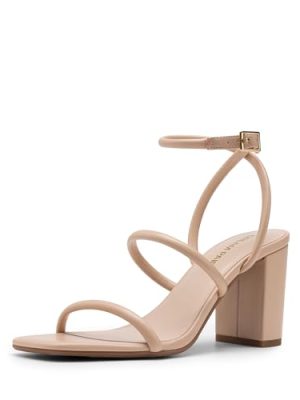 Women Heels Chunky Square Open Toe Strappy Ankle Strap Block High Heeled Sandals for Dressy Wedding Comfortable Shoes