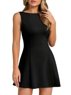 Women's A-Line Boat Neck Flowy Mini Dress Summer 2025 Going Out Party Club Vacation Sleeveless Tank Dresses