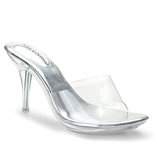 Silver Clear Heels For Women Dress Shoes Transparent Strap Sexy Stilletos Heels Open Toe High Silver Heeled Sandals Pump Mules