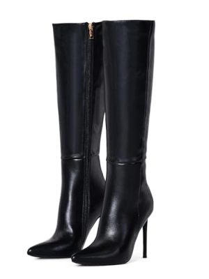 4 inch Women's Knee High Long Boots, Stiletto Tall Pointed Toe Heeled Boot Leather Suede Comfortable Sexy