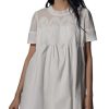 Women Crochet Lace Mini Dress Round Neck Short Sleeve Sheer Mesh Clothing Casual Outfits with Lace Back Design