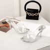 Silver Clear Heels For Women Dress Shoes Transparent Strap Sexy Stilletos Heels Open Toe High Silver Heeled Sandals Pump Mules