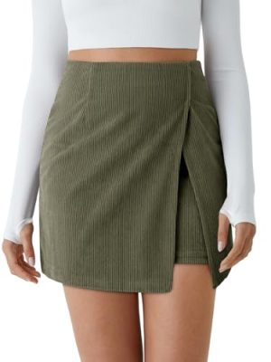 Womens Corduroy Mini Skirt Casual High Waisted Side Slit A-line Bodycon Work Pencil Skirts