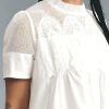 Women Crochet Lace Mini Dress Round Neck Short Sleeve Sheer Mesh Clothing Casual Outfits with Lace Back Design
