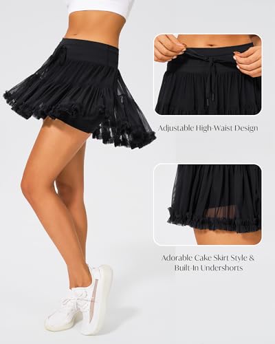 Women's High Waist Athletic Skorts with Shorts Pockets Ruffle Hem Flowy Skirts Mini Tiered Short Skirt Casual Summer