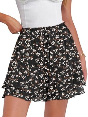 Skorts for Women Boho Casual Beach Mini Skirts Summer Floral Ruffle Chiffon Flowy Shorts 2025 Trendy Outfits