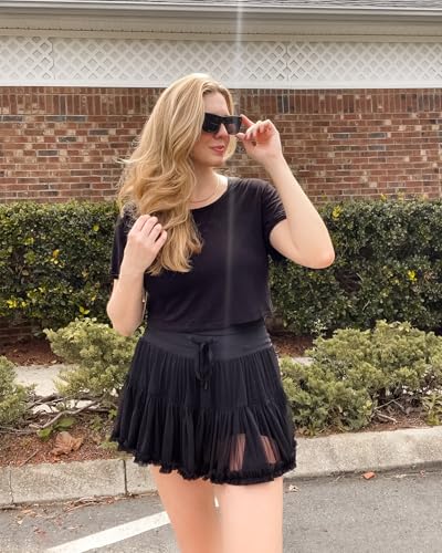 Women's High Waist Athletic Skorts with Shorts Pockets Ruffle Hem Flowy Skirts Mini Tiered Short Skirt Casual Summer