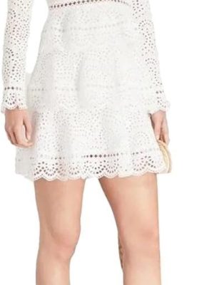 Women's Wedding Guest Dress Spring Lace V-Neck Bohemian Gown Hollow Long Sleeve Sexy White Party Dress(Short_Medium)